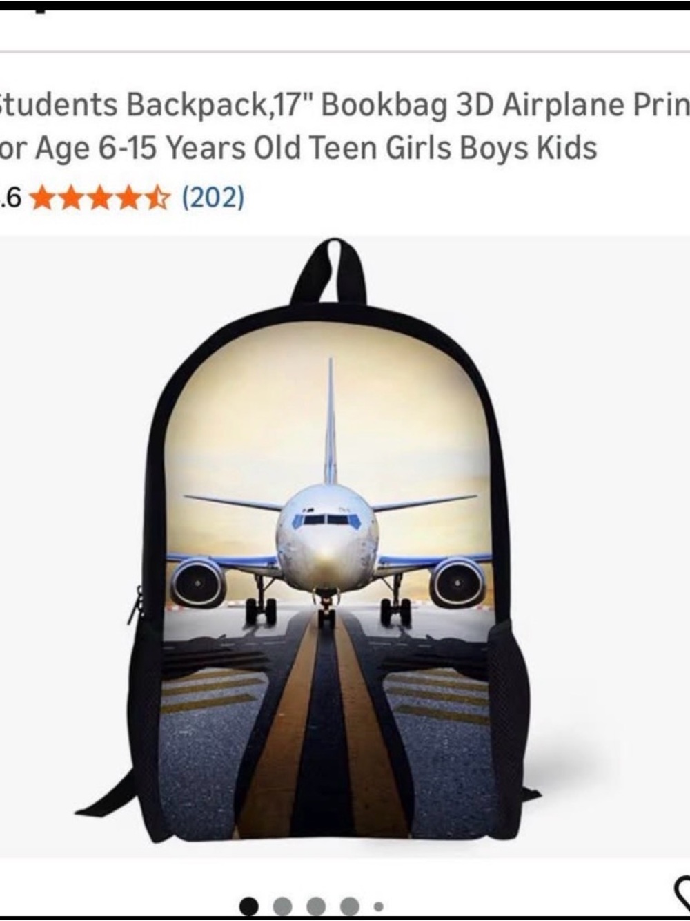 Kids Airplane Print Backpack - Black